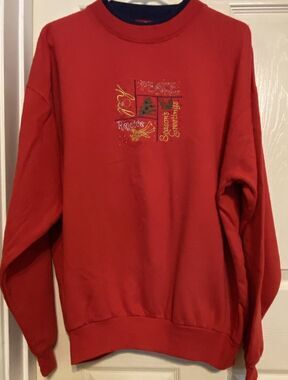 Vintage MC Sportswear Sweatshirt Red Santa Merry Christmas Winter Ugly Sweater L